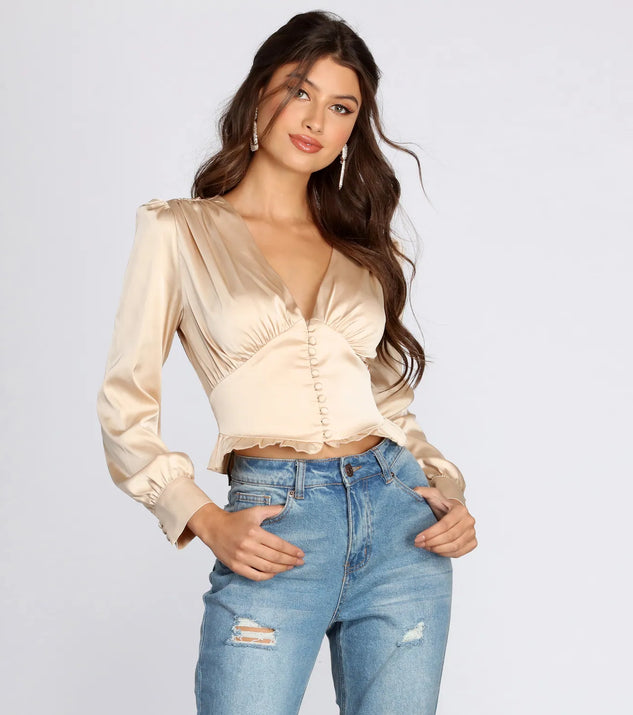 Button Detail Satin Blouse