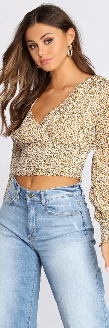Smocked And Spotted Crop Top
