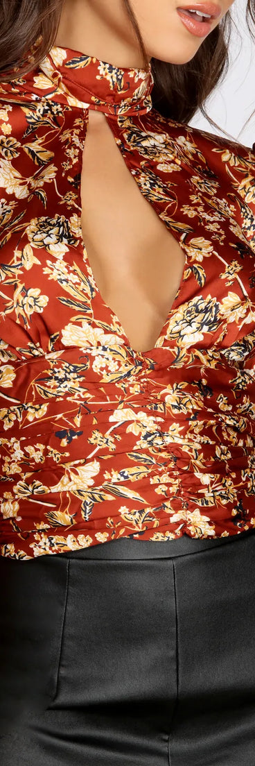 Sleek Satin Keyhole Blouse