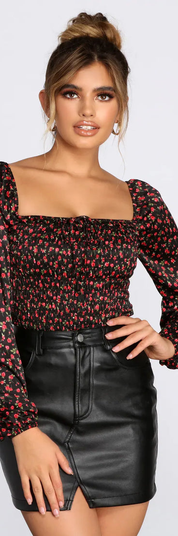 Ditsy Floral Smocked Satin Top