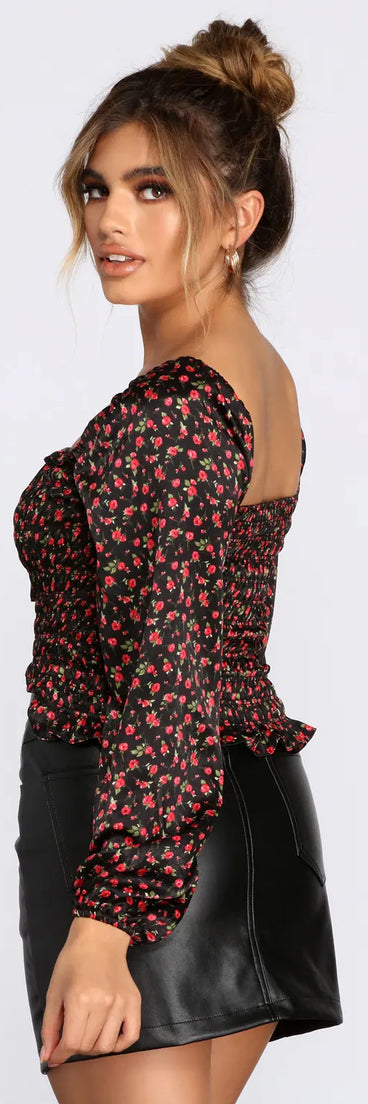 Ditsy Floral Smocked Satin Top