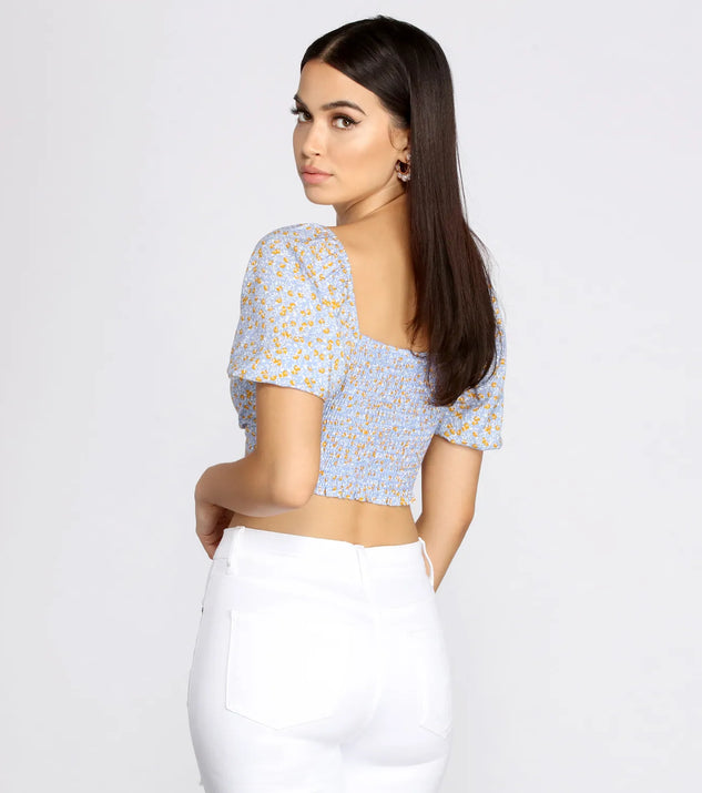 Spring Affair Puff Sleeve Crop Top