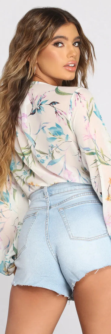 Poised In Petals Floral Chiffon Bodysuit