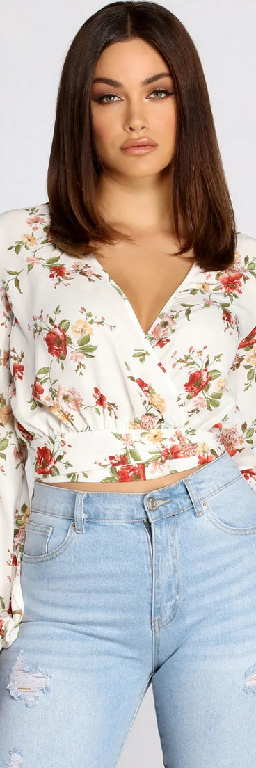Just Grow For It Floral Wrap Top