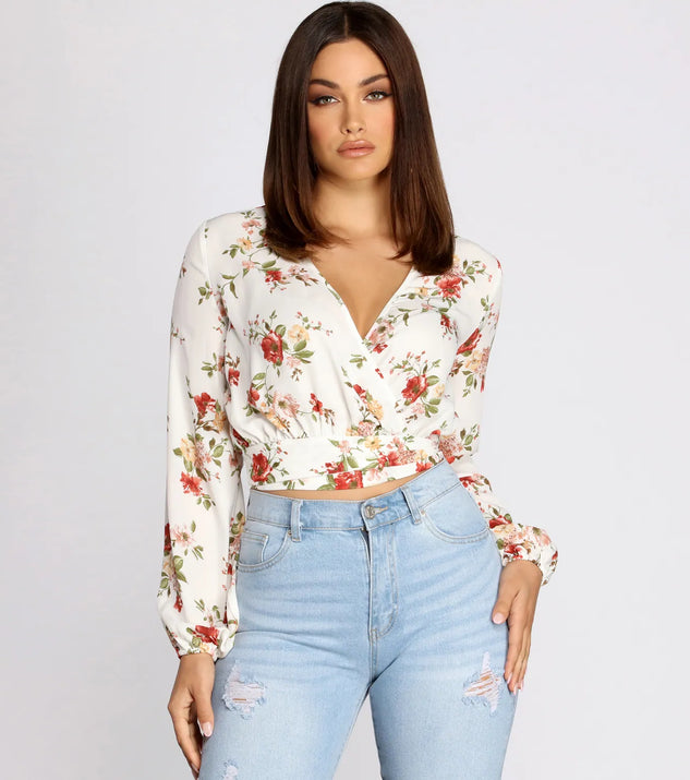 Just Grow For It Floral Wrap Top