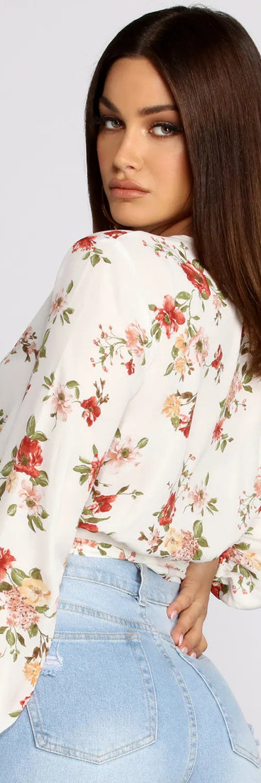 Just Grow For It Floral Wrap Top