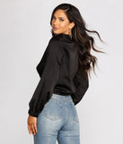 Satin Twist Front Collared Crop Top