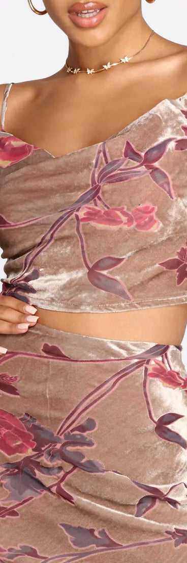 Velvet Floral Burnout Crop Top