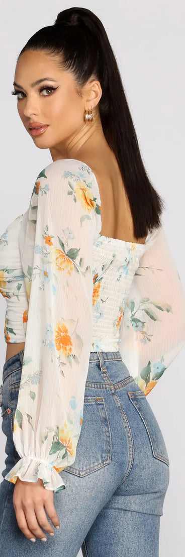 Floral Sweetheart Ruched Crop Top