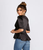 Satin Puff Sleeve Peplum Top
