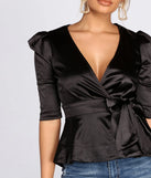 Satin Puff Sleeve Peplum Top