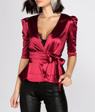 Satin Puff Sleeve Peplum Top
