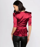 Satin Puff Sleeve Peplum Top