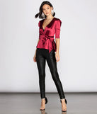 Satin Puff Sleeve Peplum Top