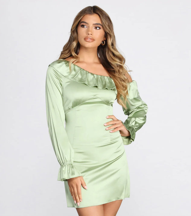 Romantic Ruffles Satin Mini Dress