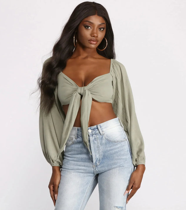 トップス thevirgins Long Sleeve Gauze Tie Front Crop Top | Windsor