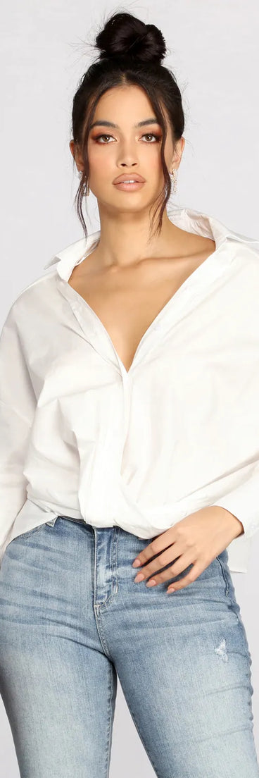 Wrap Front Poplin Top