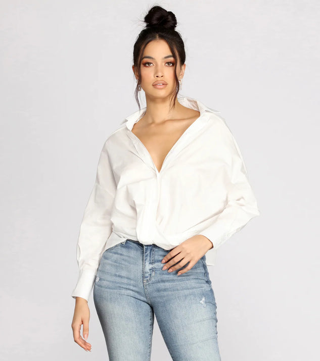 Wrap Front Poplin Top