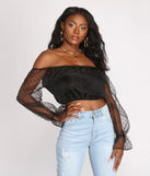 Sheer For This Organza Sleeve Off Shoulder Crop Top