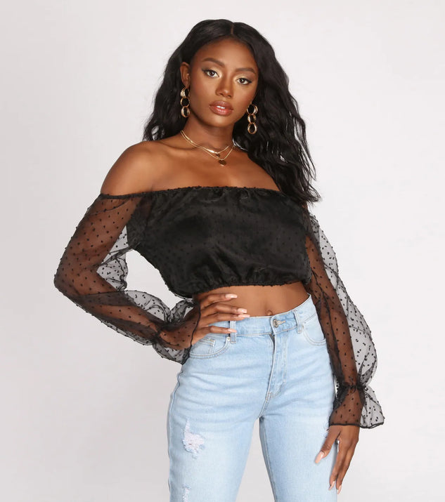 Sheer For This Organza Sleeve Off Shoulder Crop Top