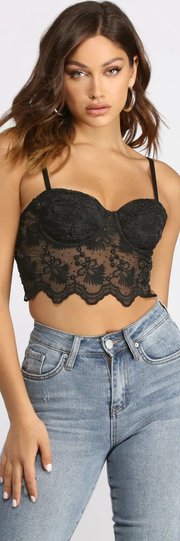 Scalloped Lace Rhinestone Bustier