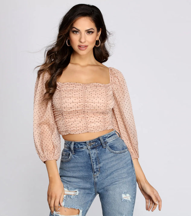 Spot Ya Polka Dot Ruched Crop Top