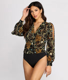 Time For Change Chain Print Wrap Bodysuit