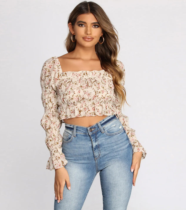 Smocked Over Florals Crop Top