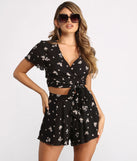 Tie Waist Short Sleeve Floral Crop Top