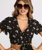 Tie Waist Short Sleeve Floral Crop Top
