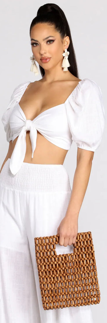 Time Off Puff Sleeve Linen Crop Top