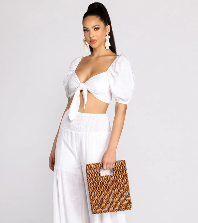 Time Off Puff Sleeve Linen Crop Top