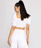 Time Off Puff Sleeve Linen Crop Top