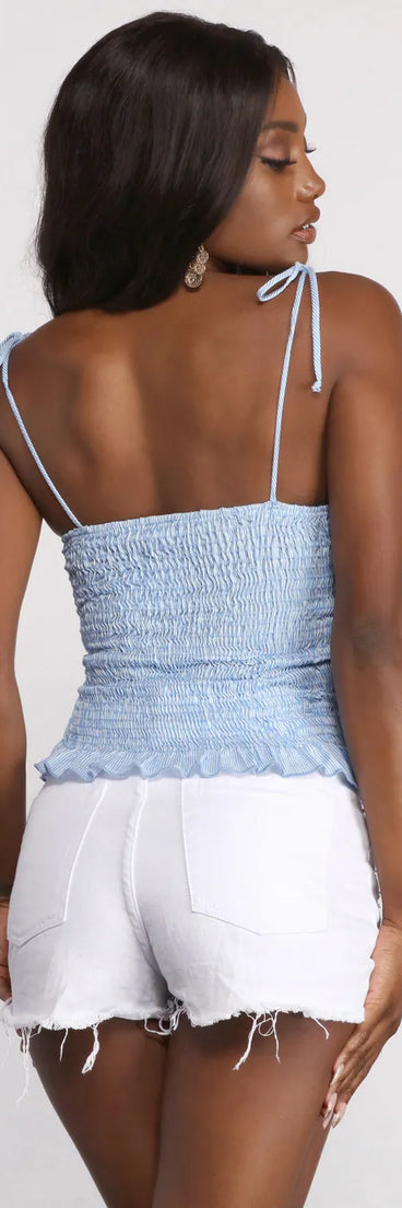 Sleeveless Striped Smocked Peplum Top