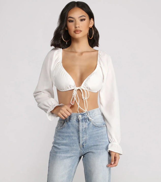 Crushing On You Long Puff Sleeve Crop Top | Windsor