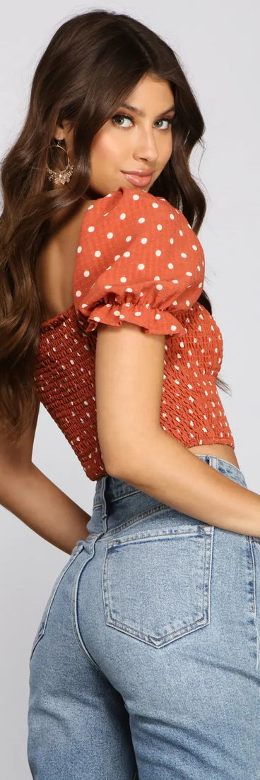 Pretty In Polka Dots Smocked Crop Top