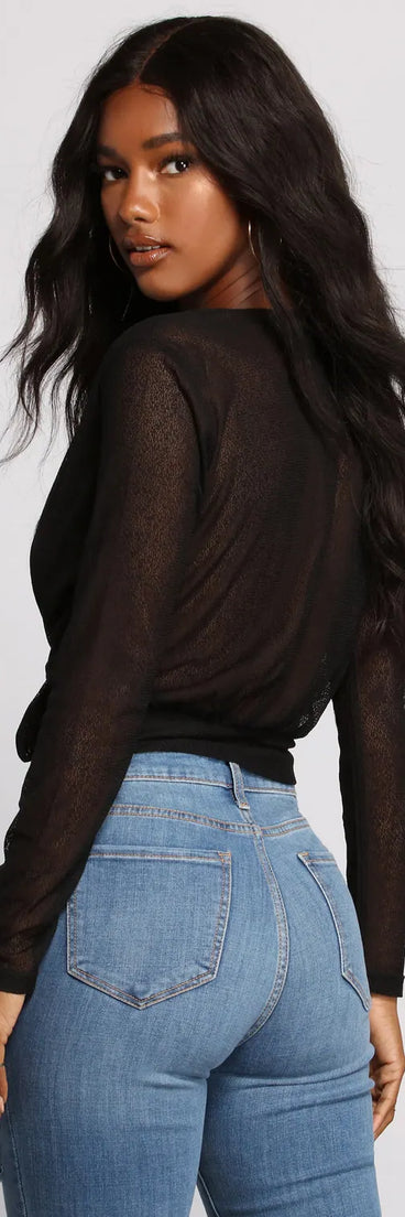 Sheer Glam Tie Front Top