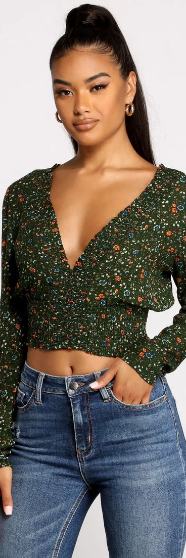 Sweet Intentions Smocked Knit Floral Crop Top