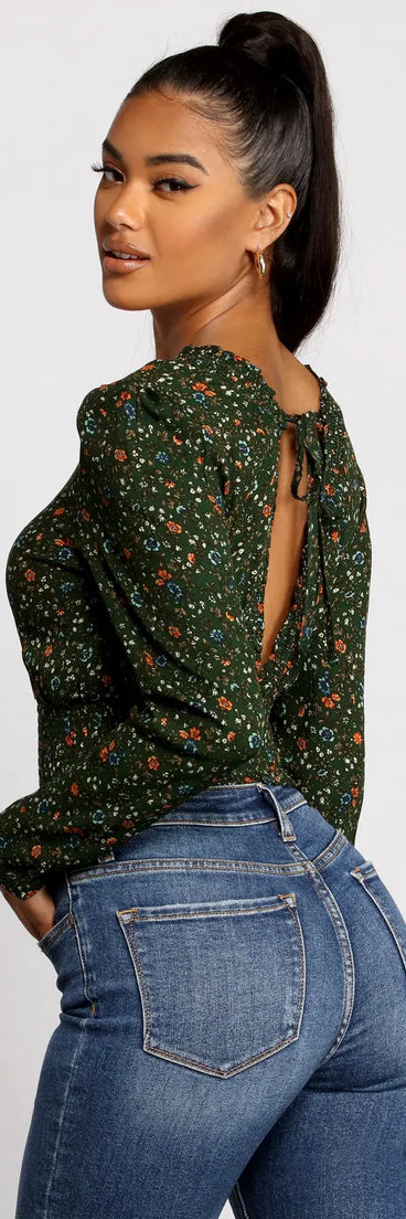 Sweet Intentions Smocked Knit Floral Crop Top