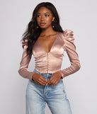 Chic Satin Puff Shoulder Corset Top