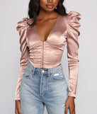 Chic Satin Puff Shoulder Corset Top