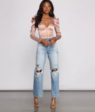 Chic Satin Puff Shoulder Corset Top