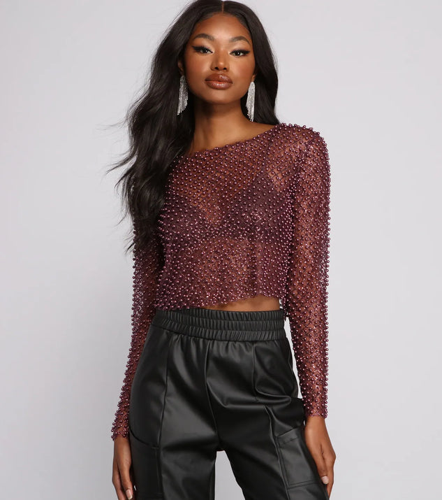 Feelin' Glamorous Glitter Mesh Crop Top
