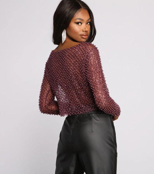 Feelin' Glamorous Glitter Mesh Crop Top | Windsor