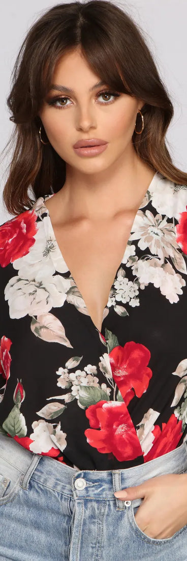 Floral Fusion Puff Sleeve Bodysuit