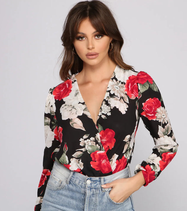 Floral Fusion Puff Sleeve Bodysuit