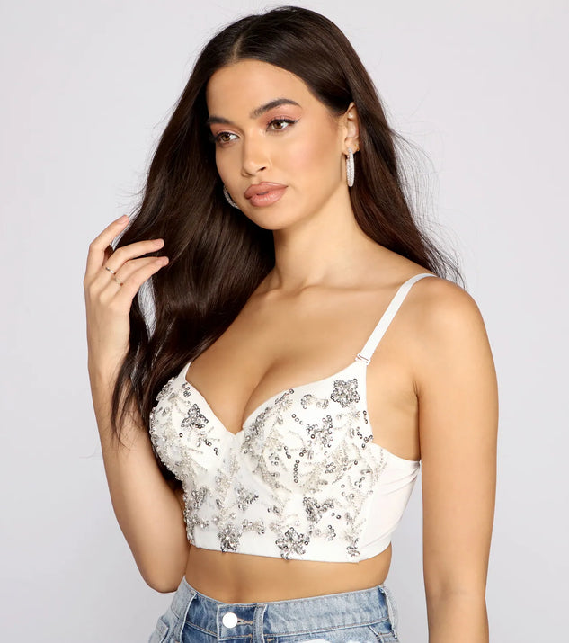 Glamorous Floral Sequin Cropped Bustier