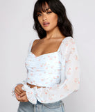 Floral Blossoms Chiffon Ruched Crop Top
