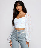 Floral Blossoms Chiffon Ruched Crop Top