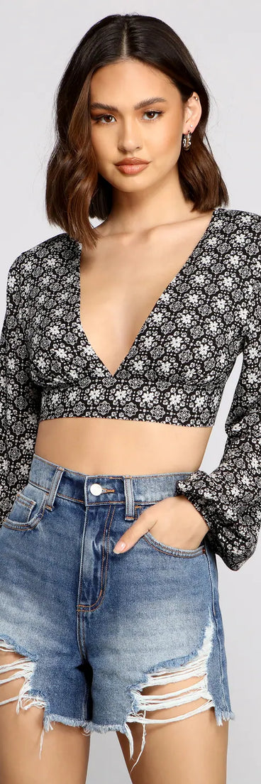 Bohemian Flair Tie-Back Crop Top
